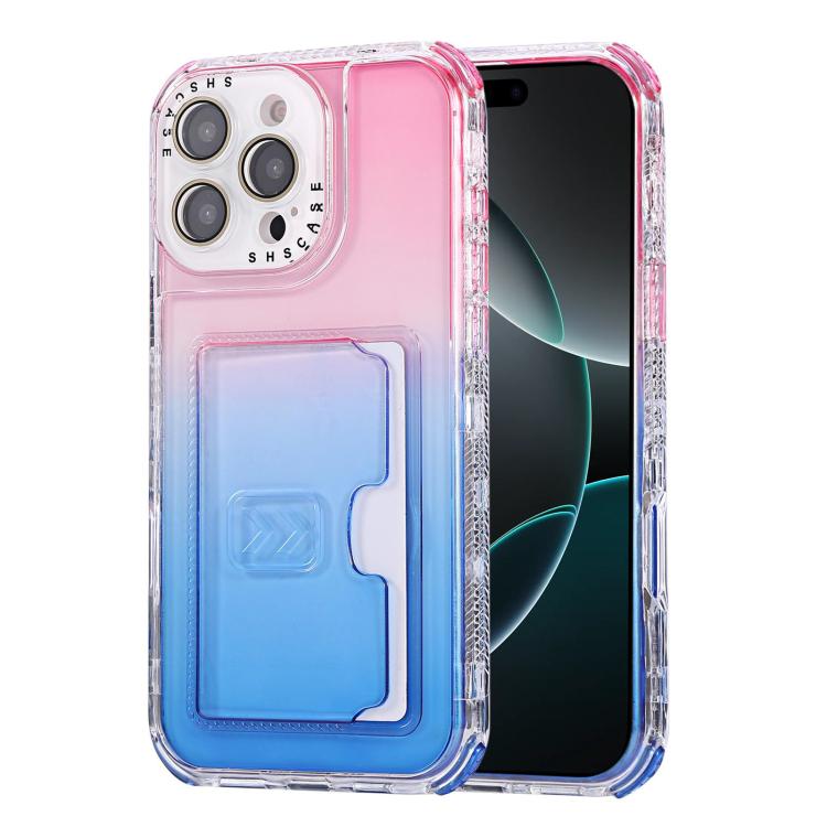 For iPhone 16 Pro Gradient 3-in-1 Card Bag TPU Shockproof Phone Case