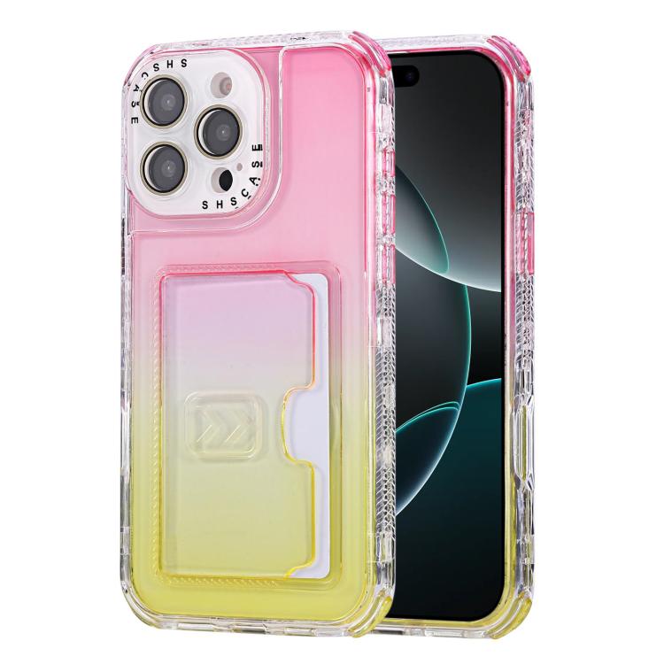 For iPhone 16 Pro Gradient 3-in-1 Card Bag TPU Shockproof Phone Case