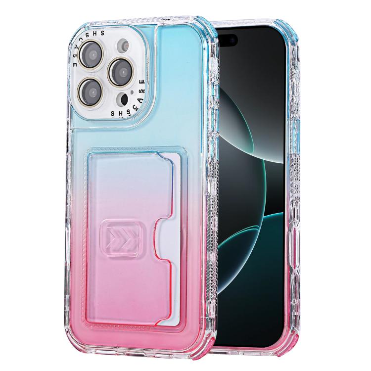 For iPhone 16 Pro Gradient 3-in-1 Card Bag TPU Shockproof Phone Case