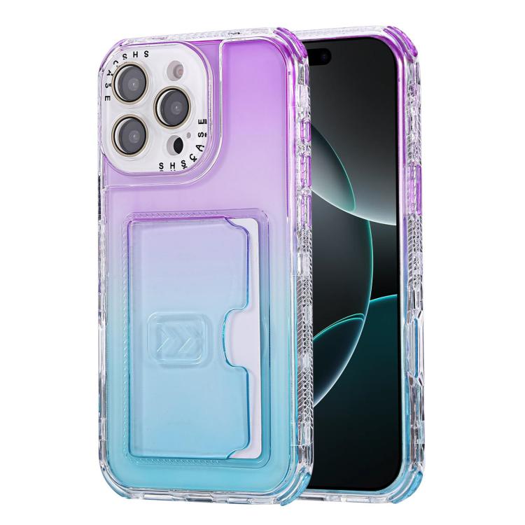 For iPhone 16 Pro Gradient 3-in-1 Card Bag TPU Shockproof Phone Case