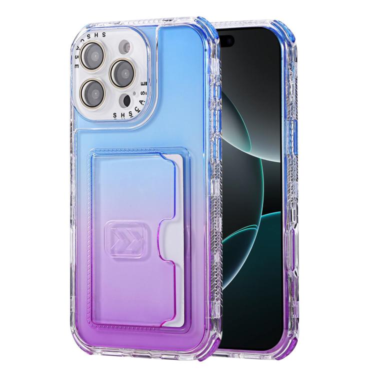 For iPhone 16 Pro Gradient 3-in-1 Card Bag TPU Shockproof Phone Case