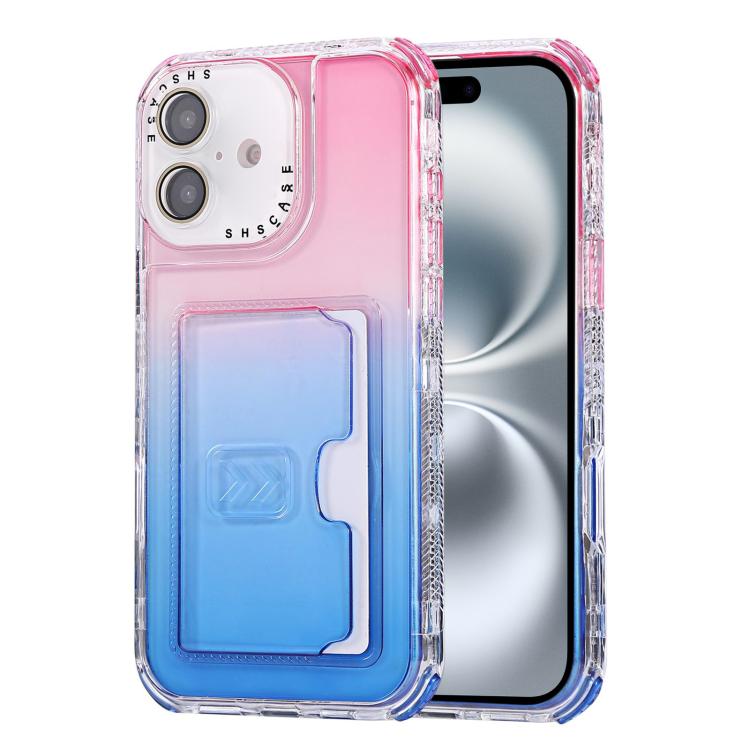 For iPhone 16 Gradient 3-in-1 Card Bag TPU Shockproof Phone Case
