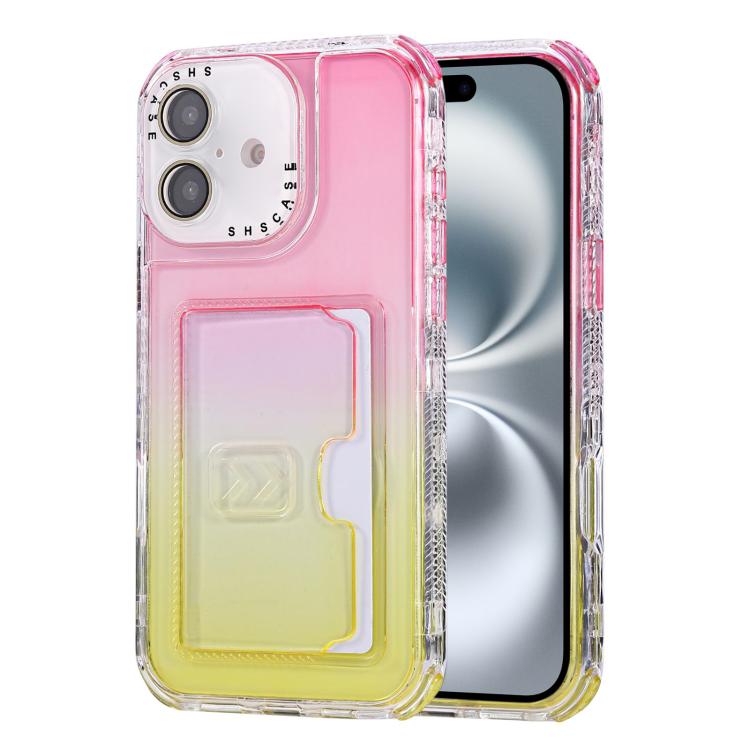 For iPhone 16 Gradient 3-in-1 Card Bag TPU Shockproof Phone Case
