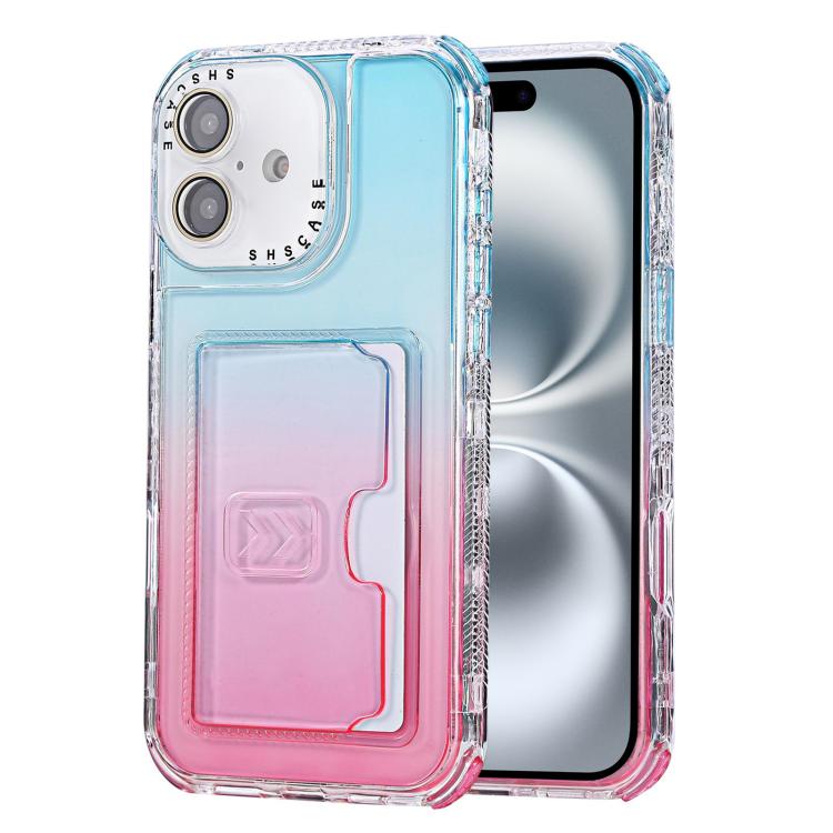 For iPhone 16 Gradient 3-in-1 Card Bag TPU Shockproof Phone Case