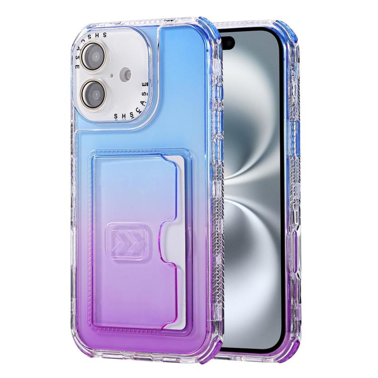 For iPhone 16 Gradient 3-in-1 Card Bag TPU Shockproof Phone Case