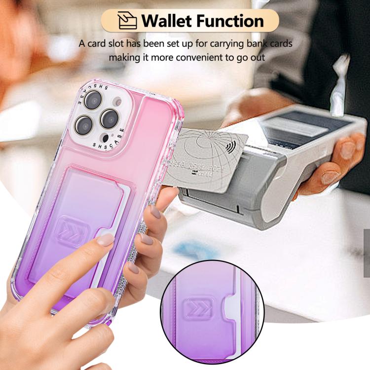 For iPhone 13 Pro Max Gradient 3-in-1 Card Bag TPU Shockproof Phone Case
