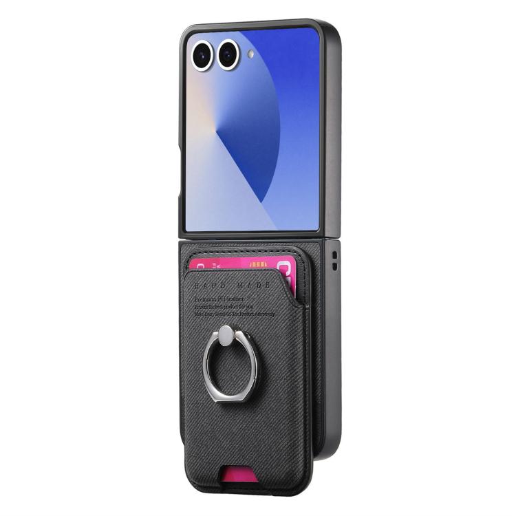 For Samsung Galaxy Z Flip7 5G Twill Fabric Card Bag Ring Magnetic Back Phone Case