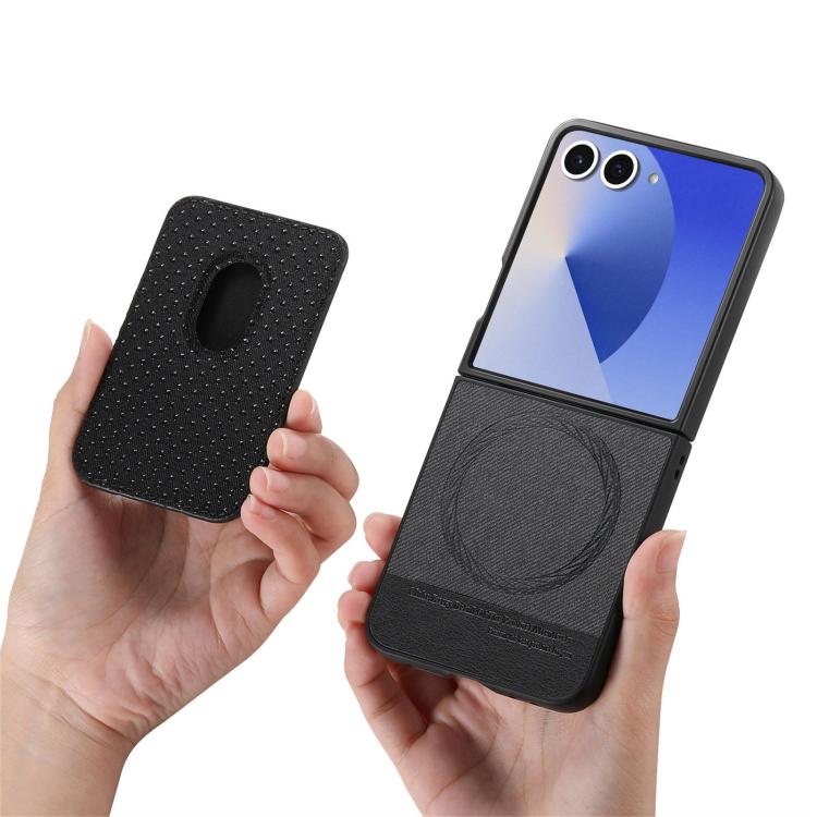 For Samsung Galaxy Z Flip7 5G Twill Fabric Card Bag Ring Magnetic Back Phone Case