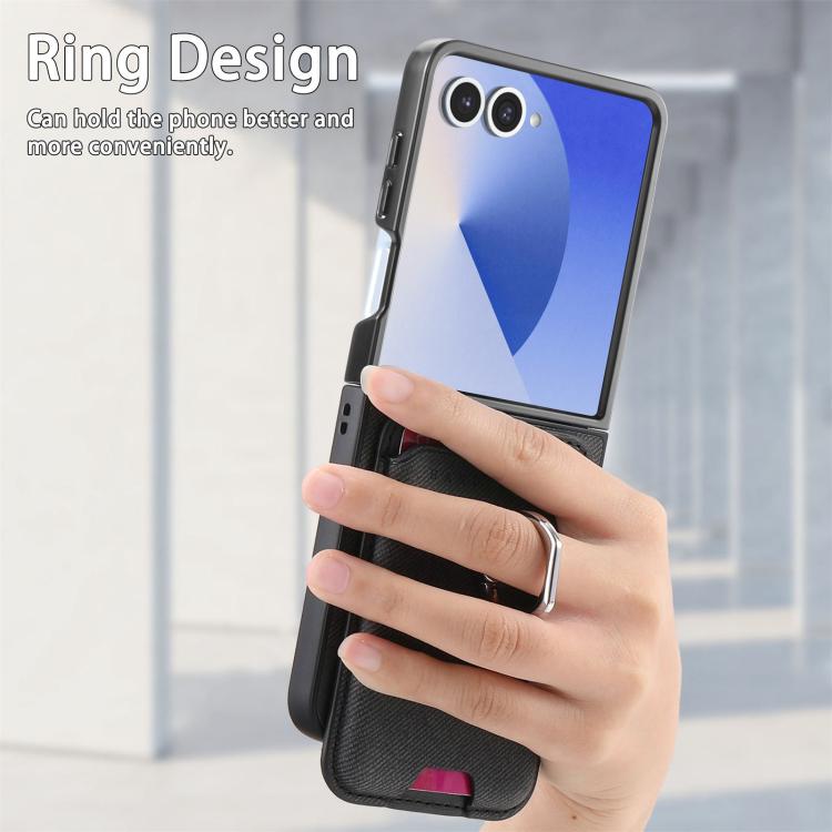 For Samsung Galaxy Z Flip7 5G Twill Fabric Card Bag Ring Magnetic Back Phone Case