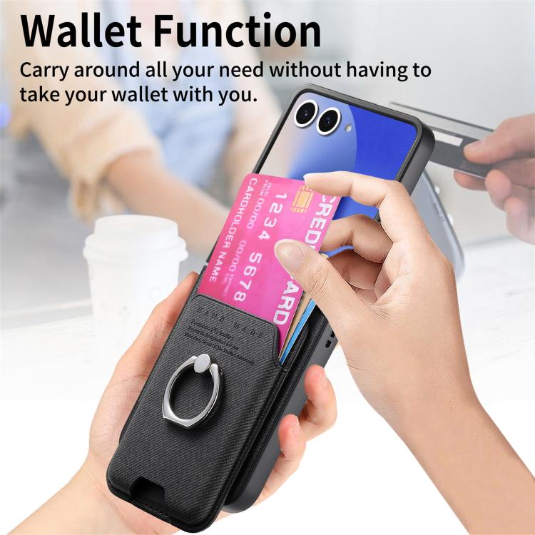 For Samsung Galaxy Z Flip7 5G Twill Fabric Card Bag Ring Magnetic Back Phone Case