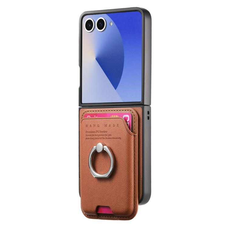 For Samsung Galaxy Z Flip7 5G Twill Fabric Card Bag Ring Magnetic Back Phone Case