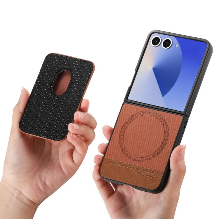 For Samsung Galaxy Z Flip7 5G Twill Fabric Card Bag Ring Magnetic Back Phone Case