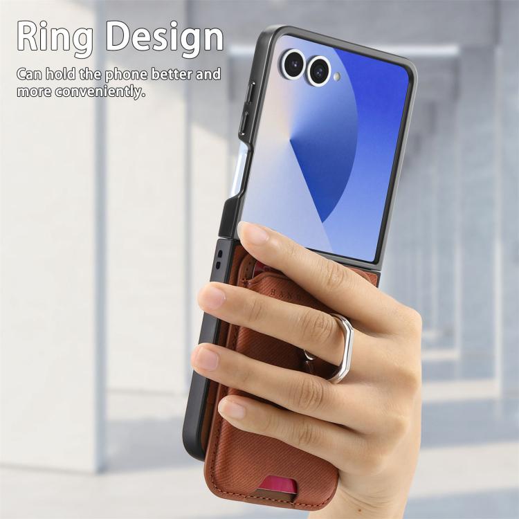 For Samsung Galaxy Z Flip7 5G Twill Fabric Card Bag Ring Magnetic Back Phone Case