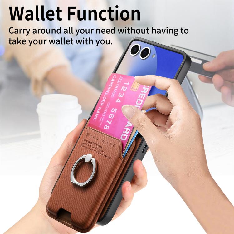 For Samsung Galaxy Z Flip7 5G Twill Fabric Card Bag Ring Magnetic Back Phone Case