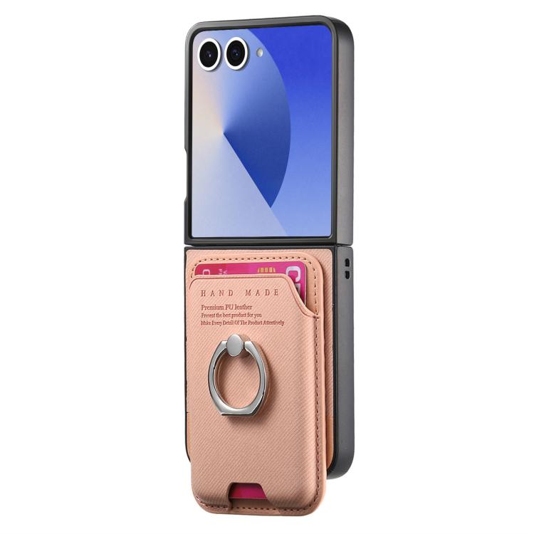 For Samsung Galaxy Z Flip7 5G Twill Fabric Card Bag Ring Magnetic Back Phone Case