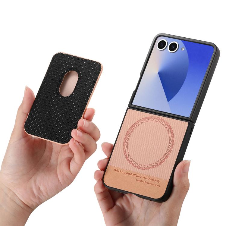 For Samsung Galaxy Z Flip7 5G Twill Fabric Card Bag Ring Magnetic Back Phone Case
