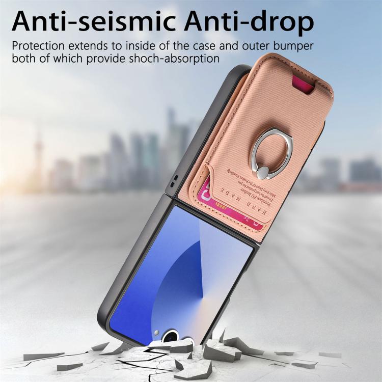 For Samsung Galaxy Z Flip7 5G Twill Fabric Card Bag Ring Magnetic Back Phone Case
