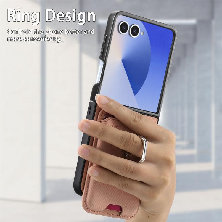 For Samsung Galaxy Z Flip7 5G Twill Fabric Card Bag Ring Magnetic Back Phone Case
