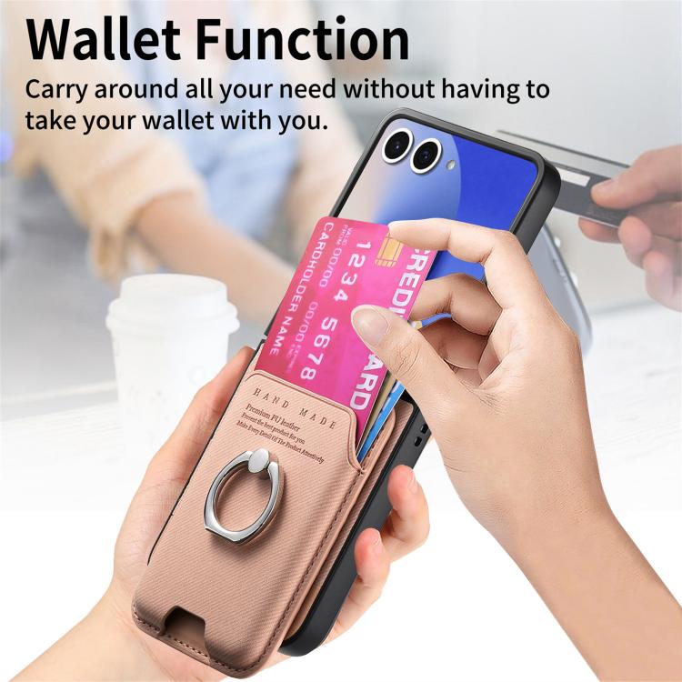For Samsung Galaxy Z Flip7 5G Twill Fabric Card Bag Ring Magnetic Back Phone Case