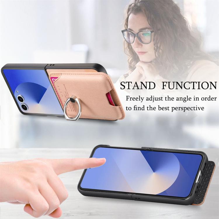 For Samsung Galaxy Z Flip7 5G Twill Fabric Card Bag Ring Magnetic Back Phone Case