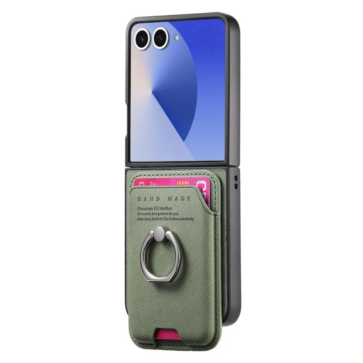 For Samsung Galaxy Z Flip7 5G Twill Fabric Card Bag Ring Magnetic Back Phone Case