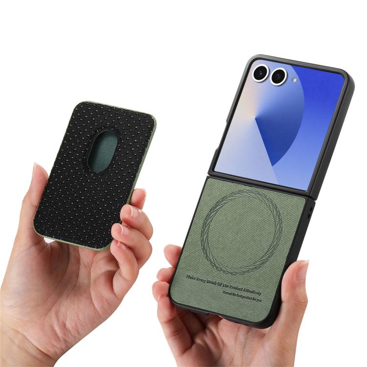 For Samsung Galaxy Z Flip7 5G Twill Fabric Card Bag Ring Magnetic Back Phone Case