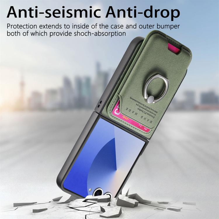 For Samsung Galaxy Z Flip7 5G Twill Fabric Card Bag Ring Magnetic Back Phone Case
