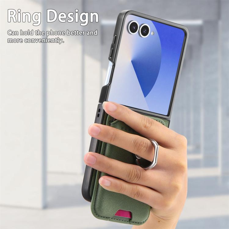 For Samsung Galaxy Z Flip7 5G Twill Fabric Card Bag Ring Magnetic Back Phone Case