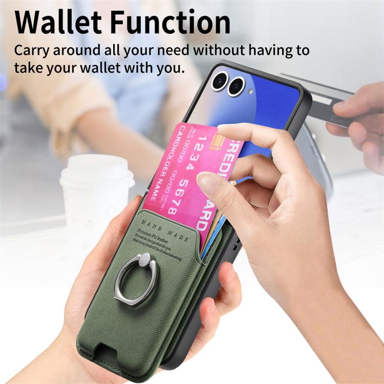 For Samsung Galaxy Z Flip7 5G Twill Fabric Card Bag Ring Magnetic Back Phone Case