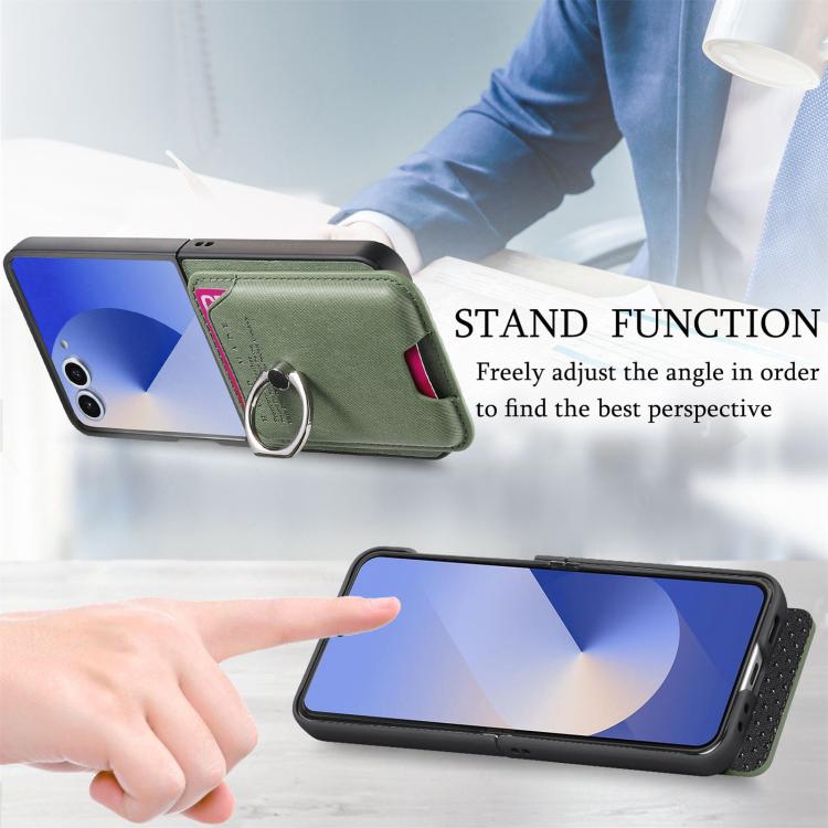 For Samsung Galaxy Z Flip7 5G Twill Fabric Card Bag Ring Magnetic Back Phone Case