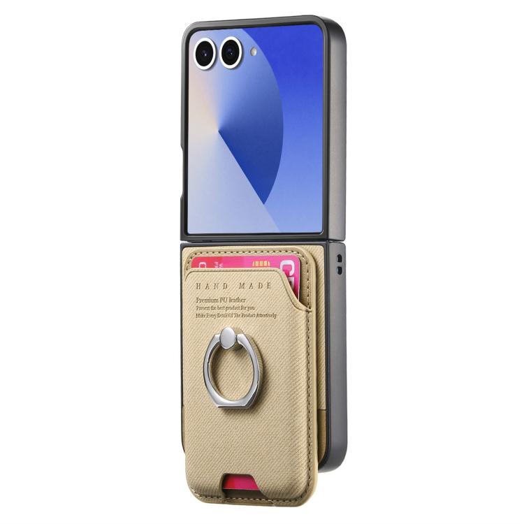 For Samsung Galaxy Z Flip7 5G Twill Fabric Card Bag Ring Magnetic Back Phone Case