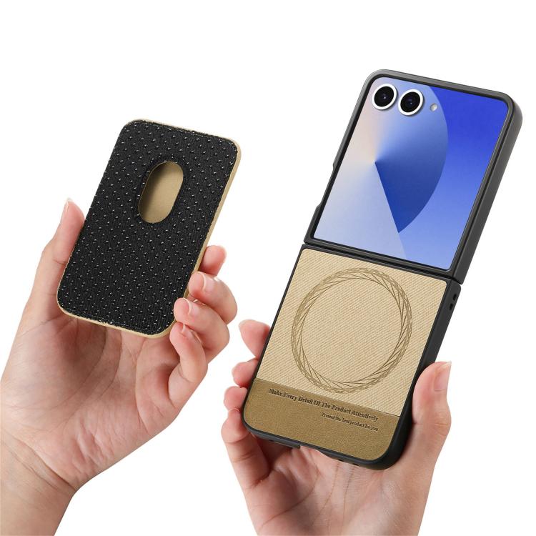 For Samsung Galaxy Z Flip7 5G Twill Fabric Card Bag Ring Magnetic Back Phone Case
