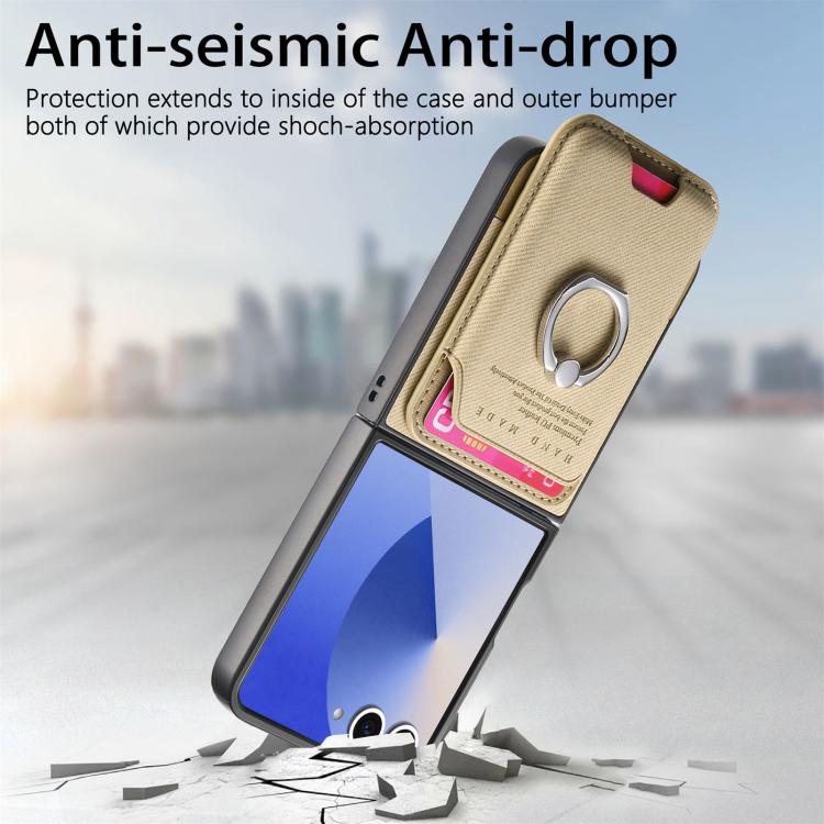 For Samsung Galaxy Z Flip7 5G Twill Fabric Card Bag Ring Magnetic Back Phone Case