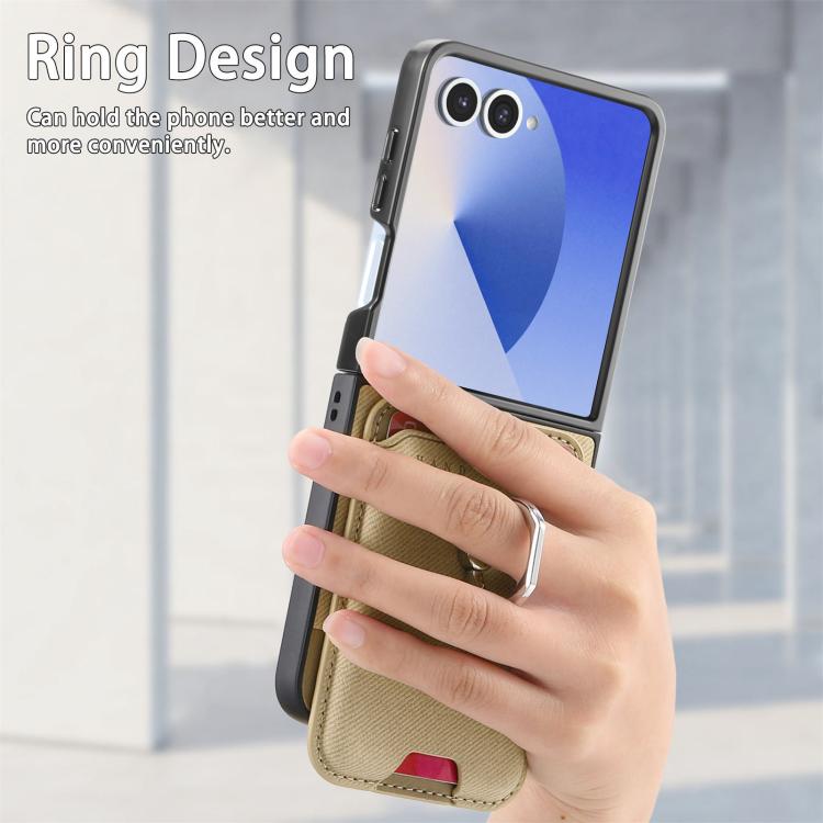 For Samsung Galaxy Z Flip7 5G Twill Fabric Card Bag Ring Magnetic Back Phone Case