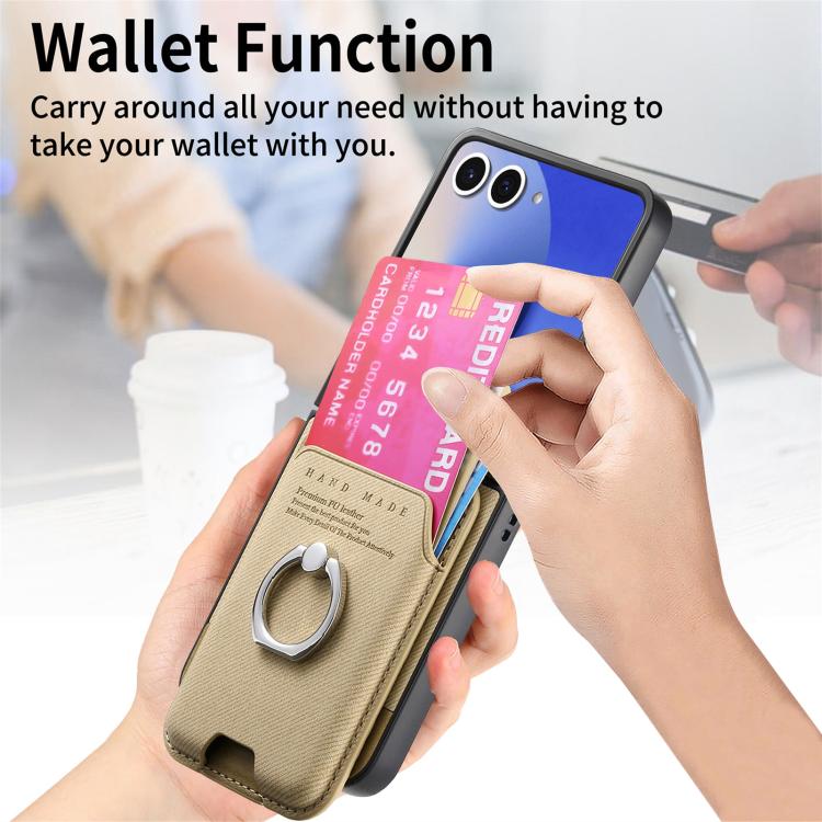 For Samsung Galaxy Z Flip7 5G Twill Fabric Card Bag Ring Magnetic Back Phone Case
