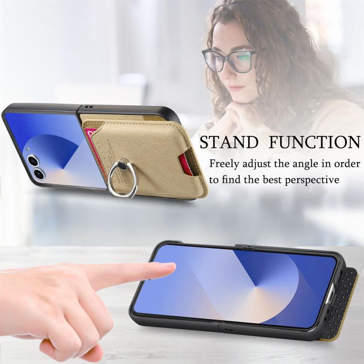 For Samsung Galaxy Z Flip7 5G Twill Fabric Card Bag Ring Magnetic Back Phone Case