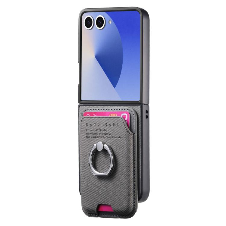 For Samsung Galaxy Z Flip7 5G Twill Fabric Card Bag Ring Magnetic Back Phone Case