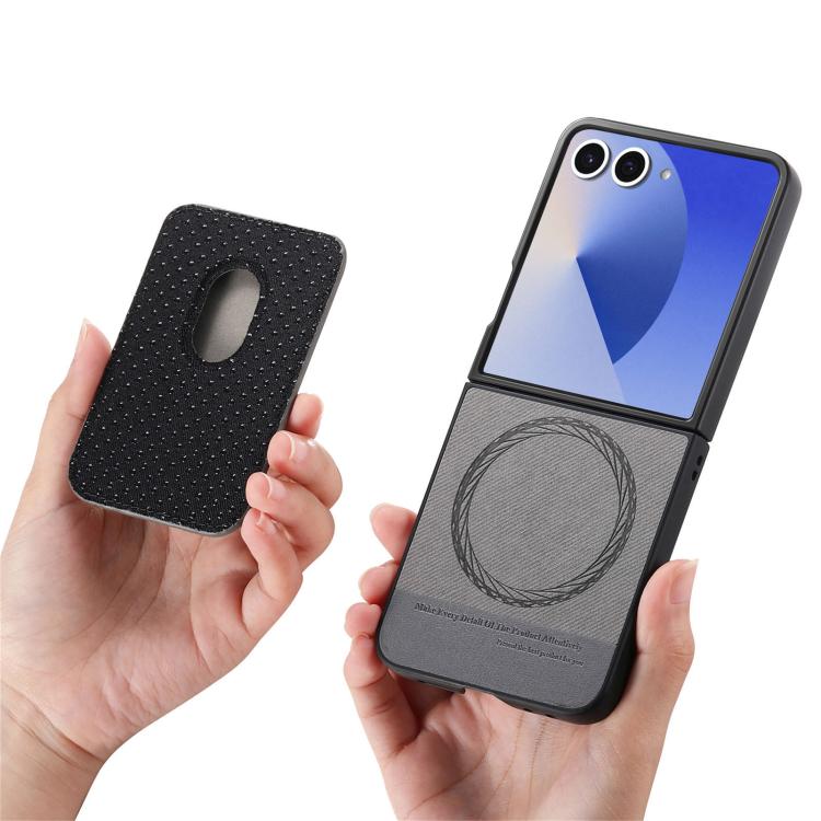For Samsung Galaxy Z Flip7 5G Twill Fabric Card Bag Ring Magnetic Back Phone Case