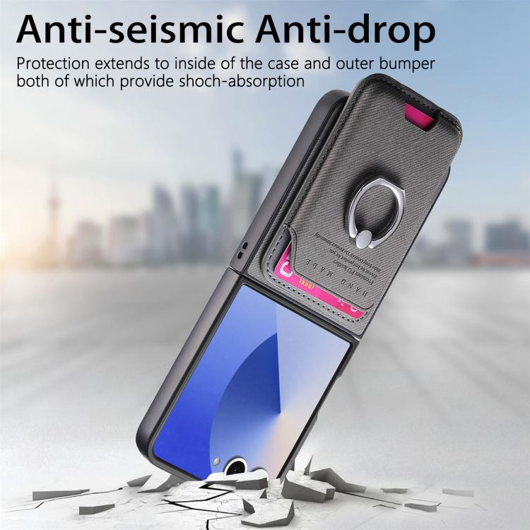 For Samsung Galaxy Z Flip7 5G Twill Fabric Card Bag Ring Magnetic Back Phone Case