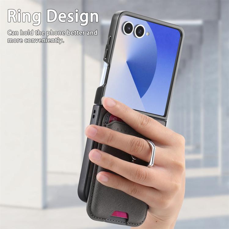 For Samsung Galaxy Z Flip7 5G Twill Fabric Card Bag Ring Magnetic Back Phone Case