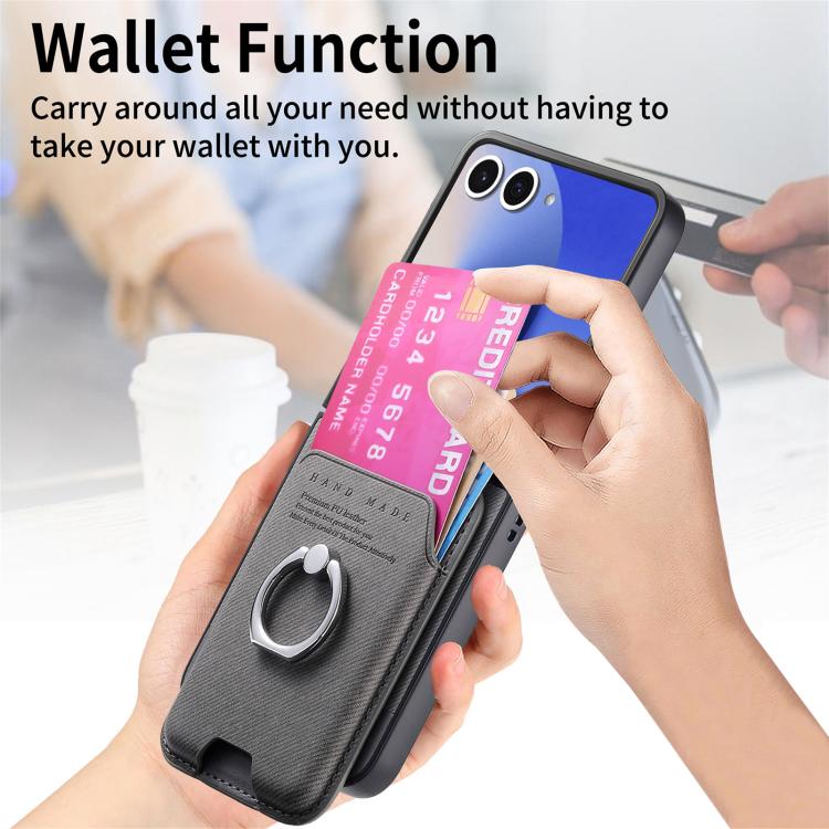 For Samsung Galaxy Z Flip7 5G Twill Fabric Card Bag Ring Magnetic Back Phone Case