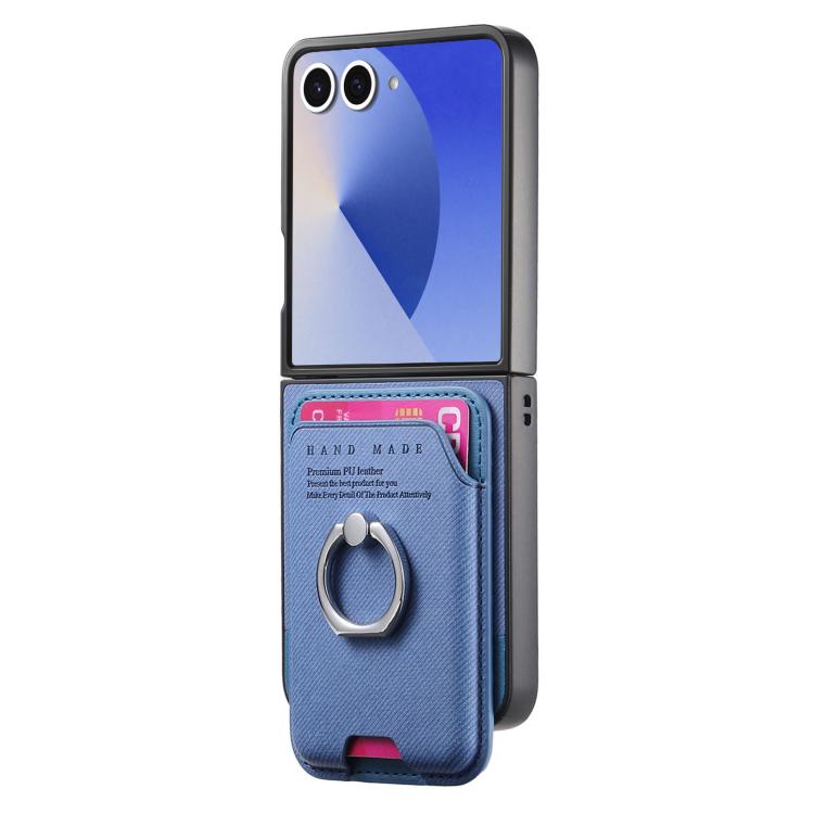 For Samsung Galaxy Z Flip7 5G Twill Fabric Card Bag Ring Magnetic Back Phone Case