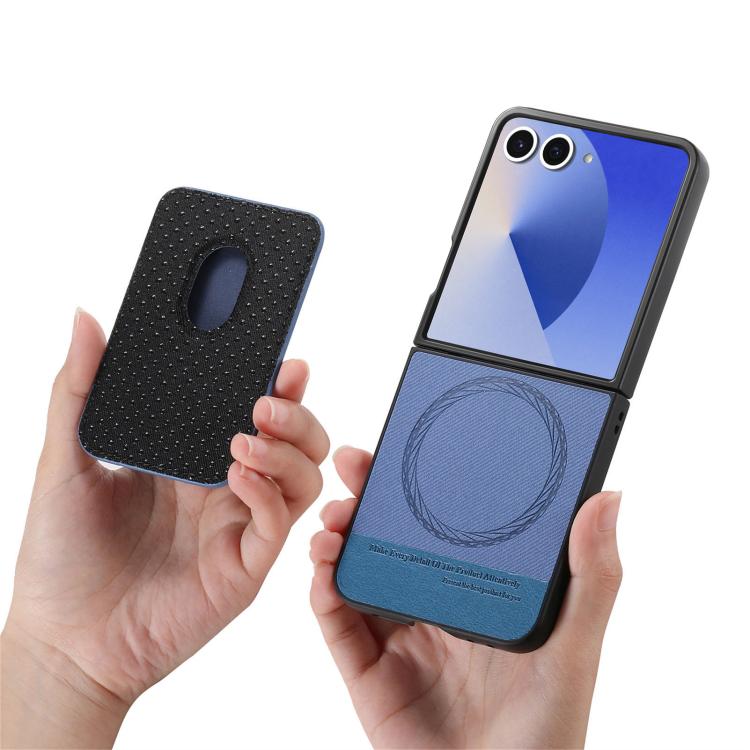For Samsung Galaxy Z Flip7 5G Twill Fabric Card Bag Ring Magnetic Back Phone Case