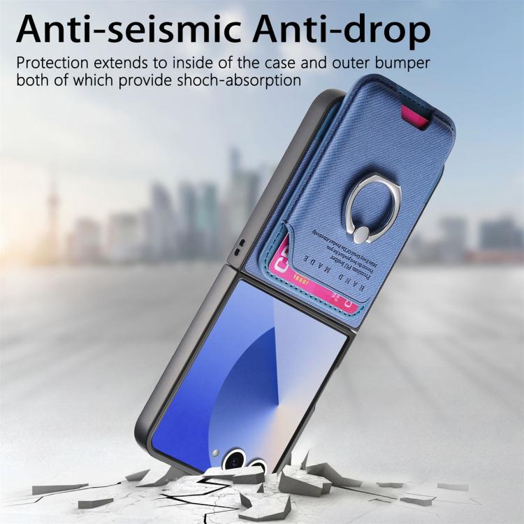 For Samsung Galaxy Z Flip7 5G Twill Fabric Card Bag Ring Magnetic Back Phone Case