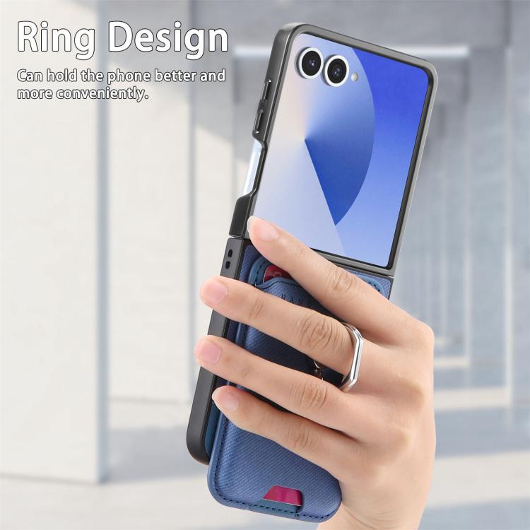 For Samsung Galaxy Z Flip7 5G Twill Fabric Card Bag Ring Magnetic Back Phone Case
