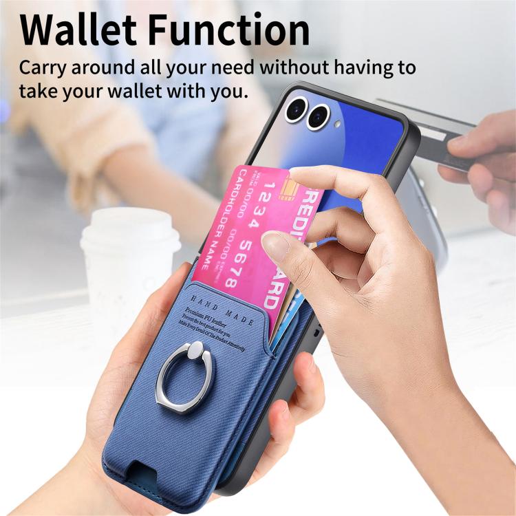 For Samsung Galaxy Z Flip7 5G Twill Fabric Card Bag Ring Magnetic Back Phone Case