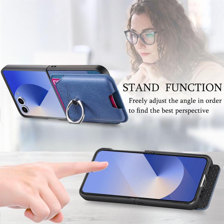 For Samsung Galaxy Z Flip7 5G Twill Fabric Card Bag Ring Magnetic Back Phone Case
