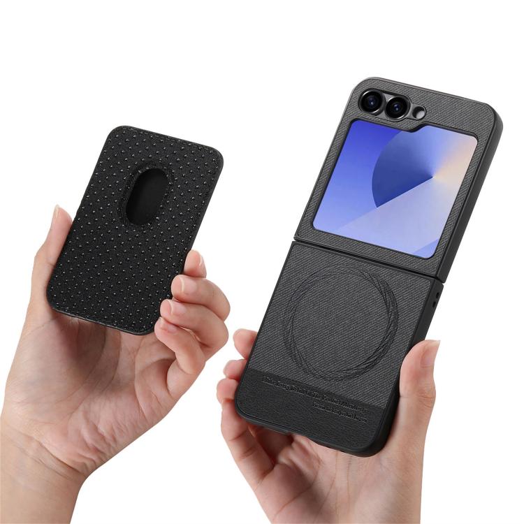 For Samsung Galaxy Z Flip6 / Flip7 FE Twill Fabric Card Bag Ring Magnetic Back Phone Case
