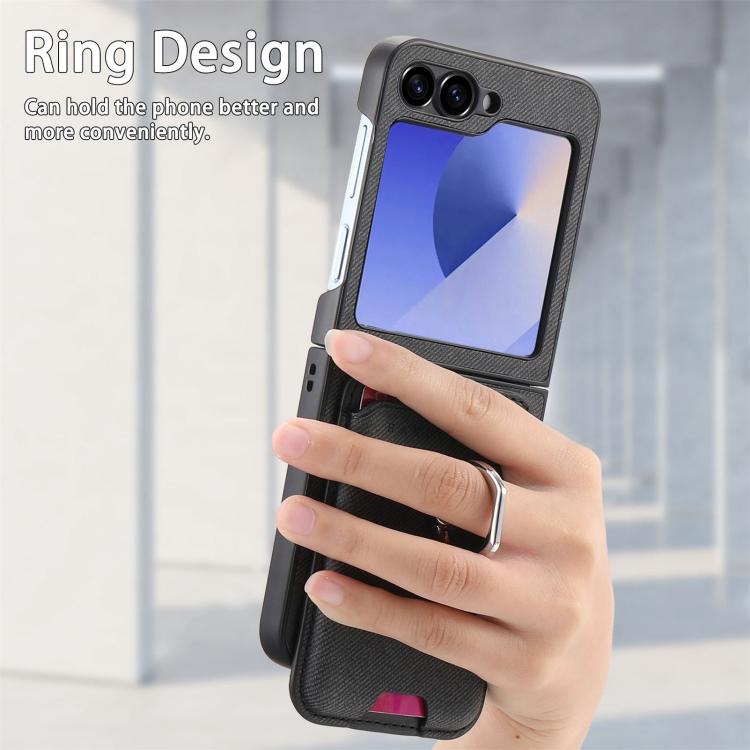 For Samsung Galaxy Z Flip6 / Flip7 FE Twill Fabric Card Bag Ring Magnetic Back Phone Case
