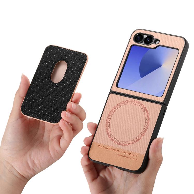 For Samsung Galaxy Z Flip6 / Flip7 FE Twill Fabric Card Bag Ring Magnetic Back Phone Case